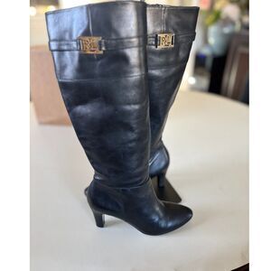 Ralph Lauren Maribel Knee High Black Leather Boots Sz 6